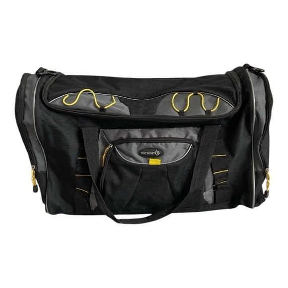 TPRC Sport Duffel Bag Black Yellow Gym Bag Carry On Bag Shoulder Bag - Picture 2 of 9